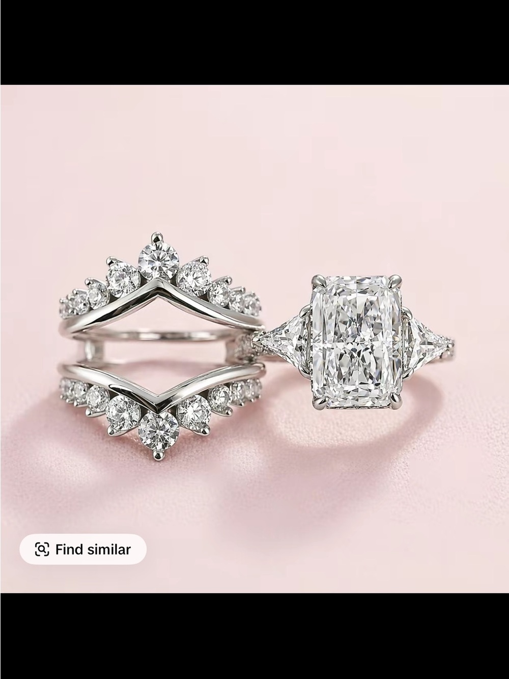 5 karat Diamond-Cut Radiant Halo Cocktail Ring in Silver - Picture 7 of 8